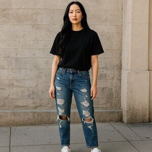 Abercrombie & Fitch Womens Size 00 W 24 Blue Distressed Straight Leg Denim Jeans